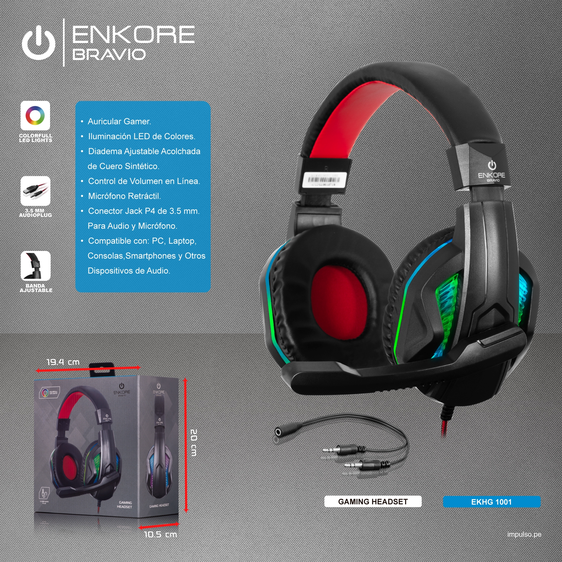 Auriculares Diadema Gamer Led Micrófono Pc Jack 3.5 Celular